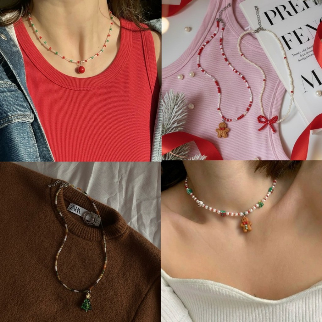 มีส่งทันที/ส่งด่วน🎅🏼🎄รวมสร้อยคอ christmas ใส่เที่ยวปีใหม่สวยจึ้ง สร้อยคอลูกปัด
