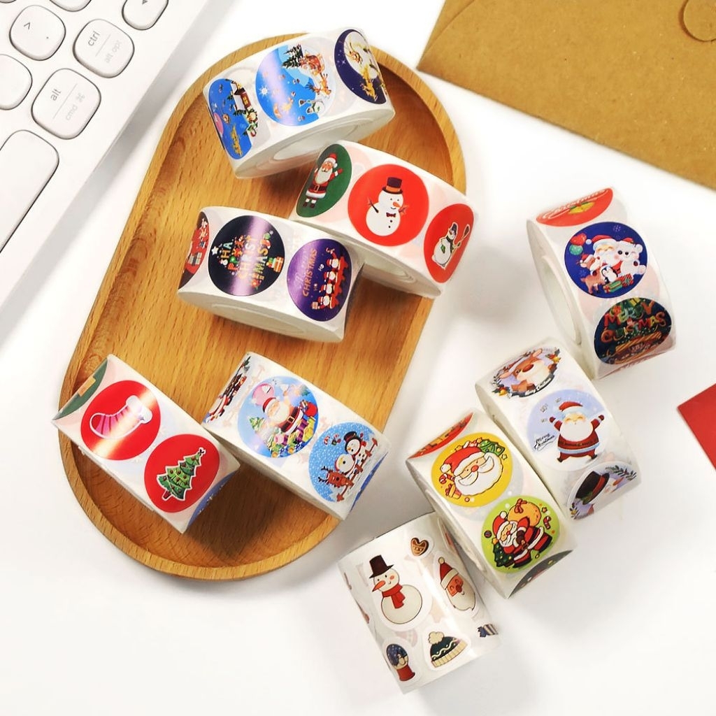 🎄Christmas สติกเกอร์กลมลายคริสมาส 500 ดวง