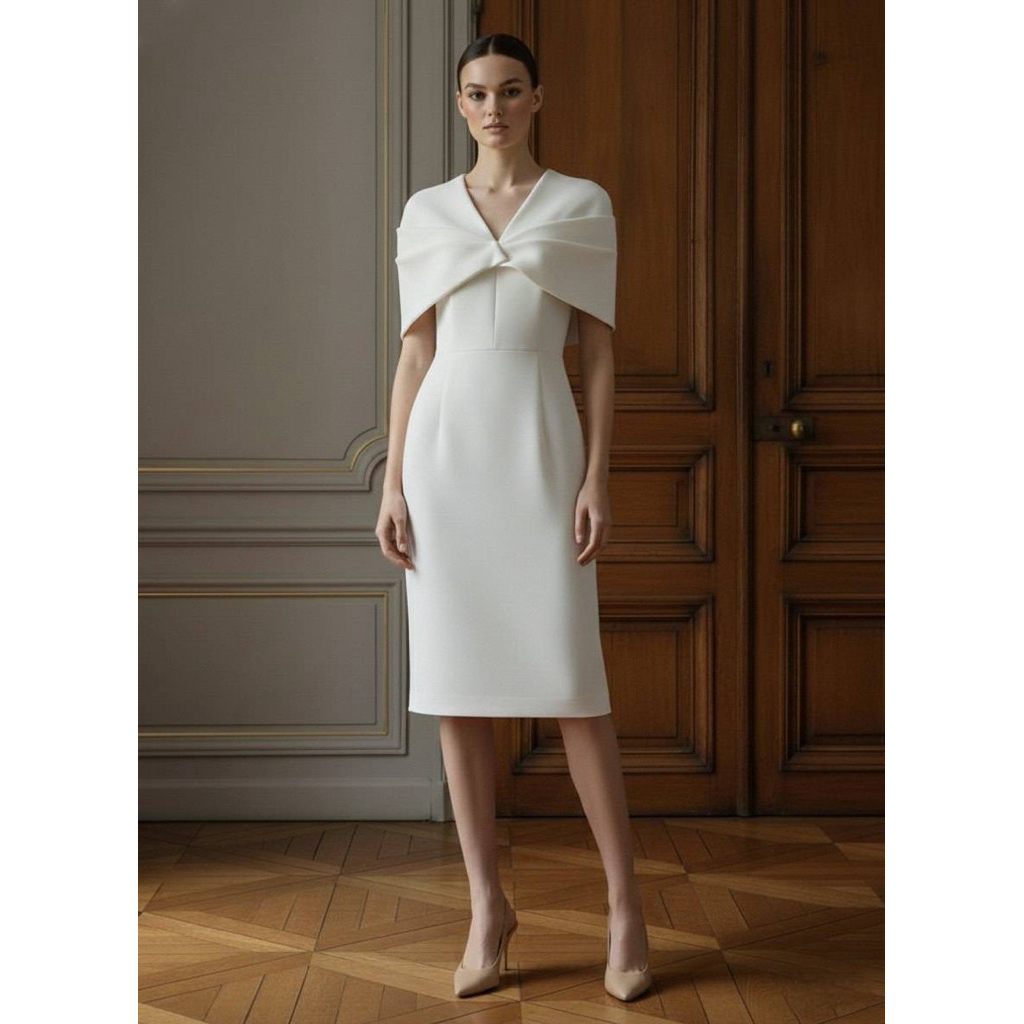 Weeya Alexia Cape Dress เดรสมีเคปคลุมไหล่ เดรสคอวี เดรสทำงาน เดรสไปงาน
