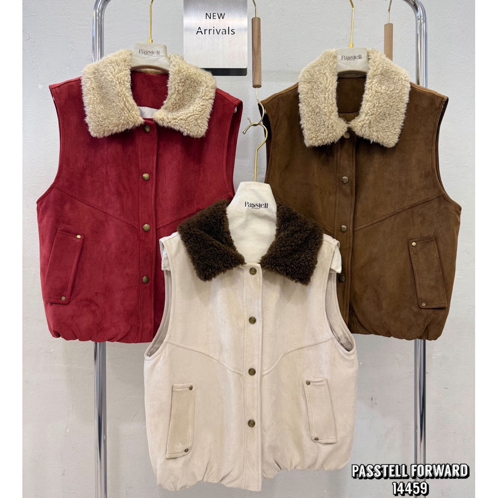 🇰🇷New🇰🇷  Korea suede fluffy collar VEST เสื้อกั๊กปกขนน่ารักมาก ด้านในมีซับในอย่างดีเลยค้า ใส่ออกมาน่