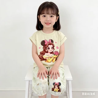 MC178 ชุดเด็กผู้หญิง ลายเจ้าหญิงการ์ตูนสุดคิ้วท์ มี 4 สี ผ้านุ่ม ใส่สบาย สีพาสเทล ใส่สบายทั้งคืน