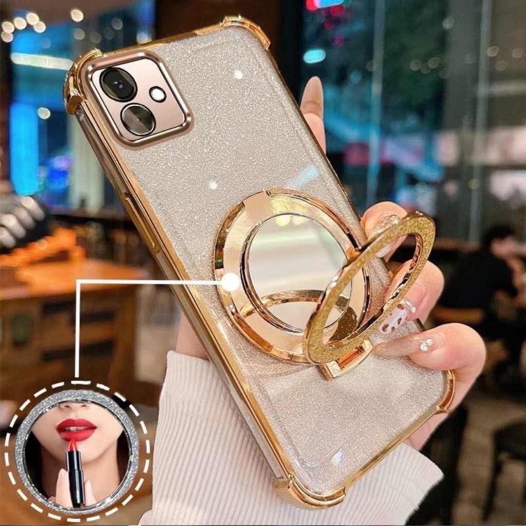 เคสแหวนเพชร ตั้งได้ สำหรับ Samsung A07 A05 A06 4G 5G A12 เคสกระจก สวยหรู กากเพชร แหวนกระจก 2in1 กันกล้อง กันมุม BB1