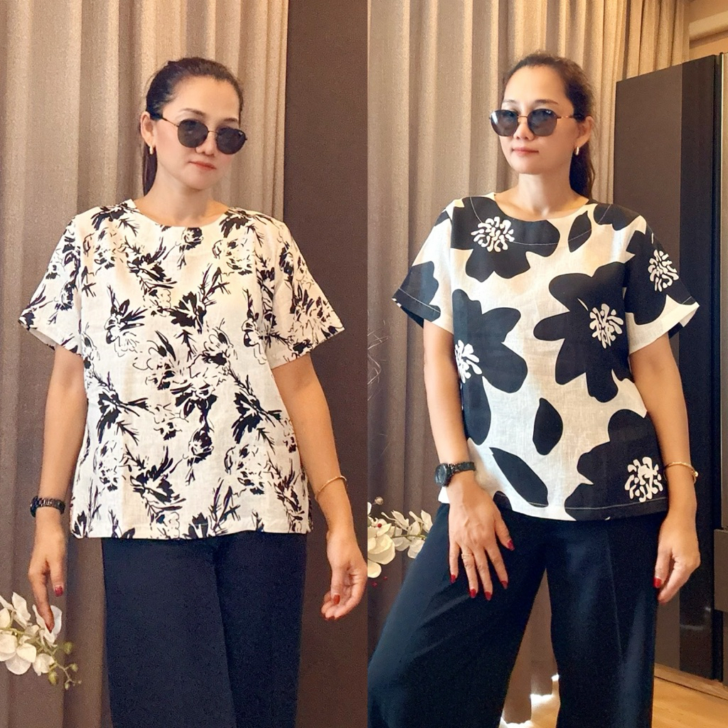 เสื้อลินินแท้แขนสั้นมีอกถึง50
