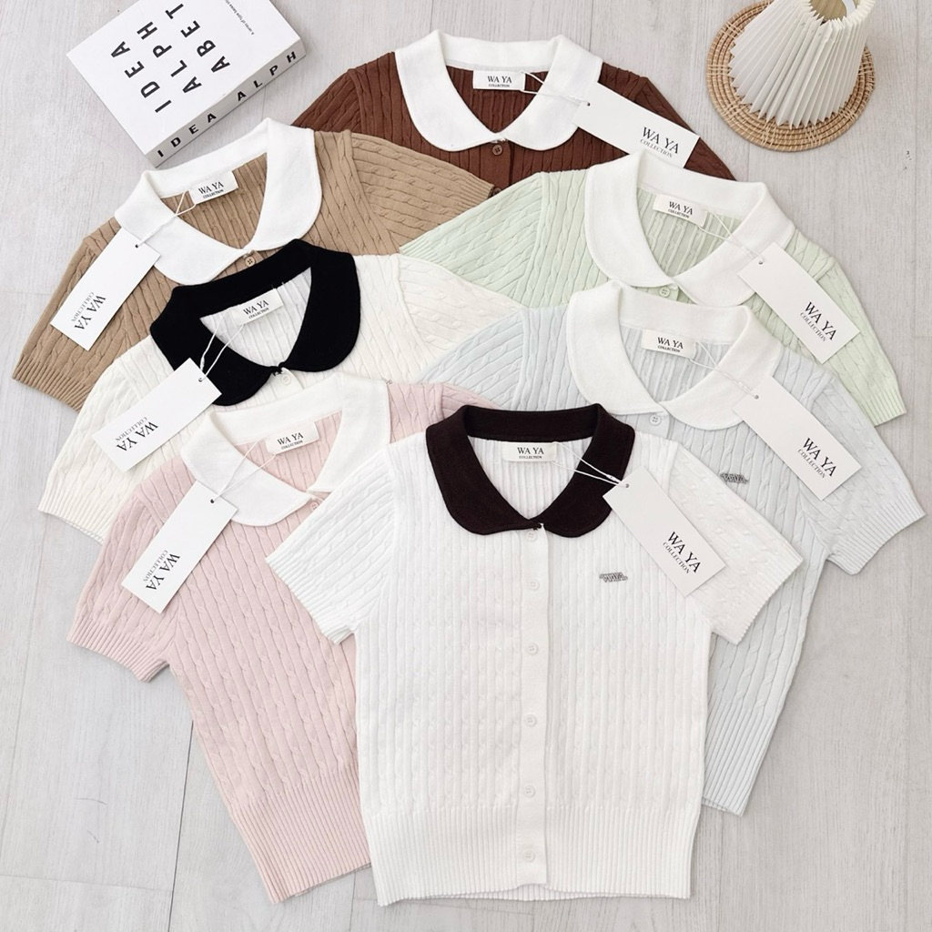 WAYA เสื้อคอบัวสีพื้นผ้าลายเปีย