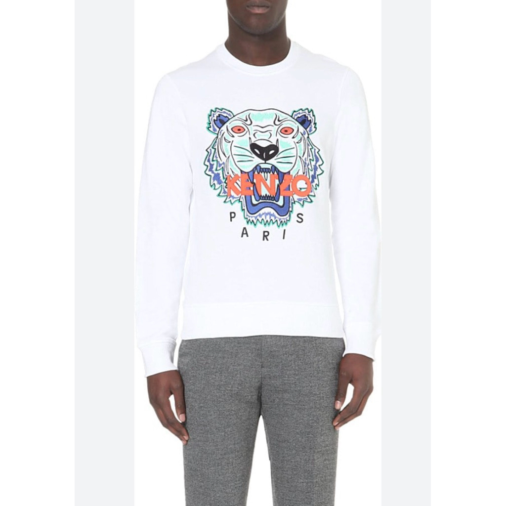 Kenzo เสื้อสเวตเตอร์สีขาว ปักลายหน้าเสือ แบรนด์ Kenzo