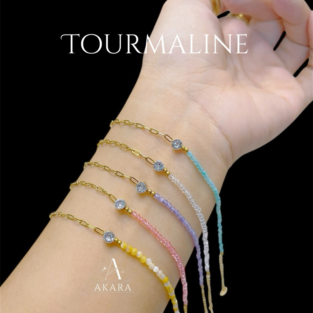 AK-B075 Tourmaline Bracelet สร้อยข้อมือทัวร์มาลีน + สแตนเลส สายปรับได้