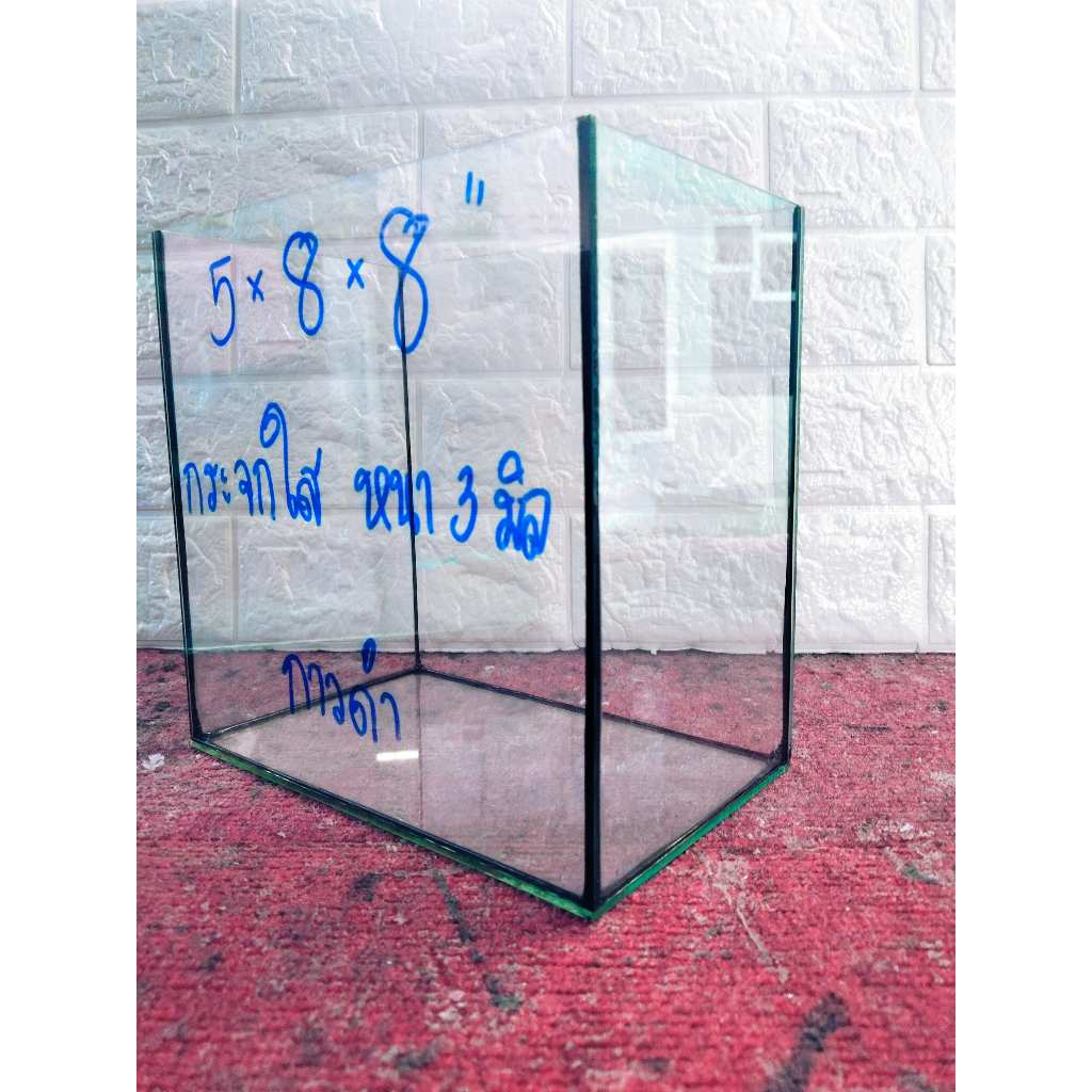 โหลปลากัด 5x8x8 นิ้ว กระจกหนา 3 มิล สำหรับปลากัดและสัตว์เล็ก พร้อมกาวใสและกาวดำ