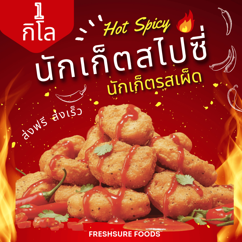 นักเก็ตไก่สไปซี่ 🔥 1 กิโล เนื้อไก่ล้วน นักเก็ตเผ็ด พร้อมทอด Nugget ไก่ทอด กรอบ อร่อย ไก่ทอดแช่แข็ง