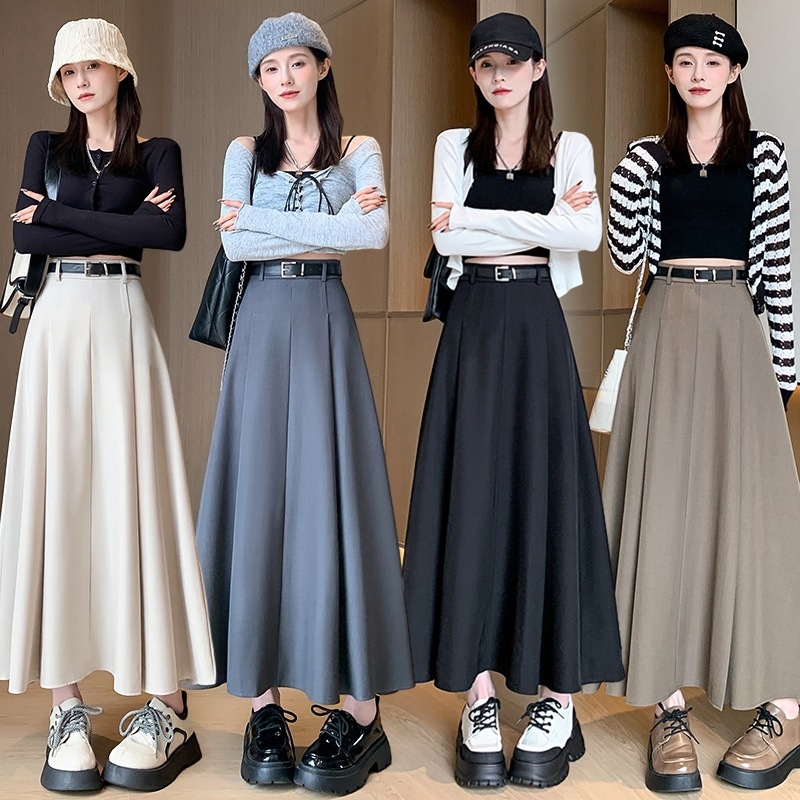 กระโปรงยาวผู้หญิง กระโปรงใส่ทำงานสุภาพ กระโปรงทรงเอยาวพลิ้ว  แมทช์ง่า สไตล์คนเรียบร้อย