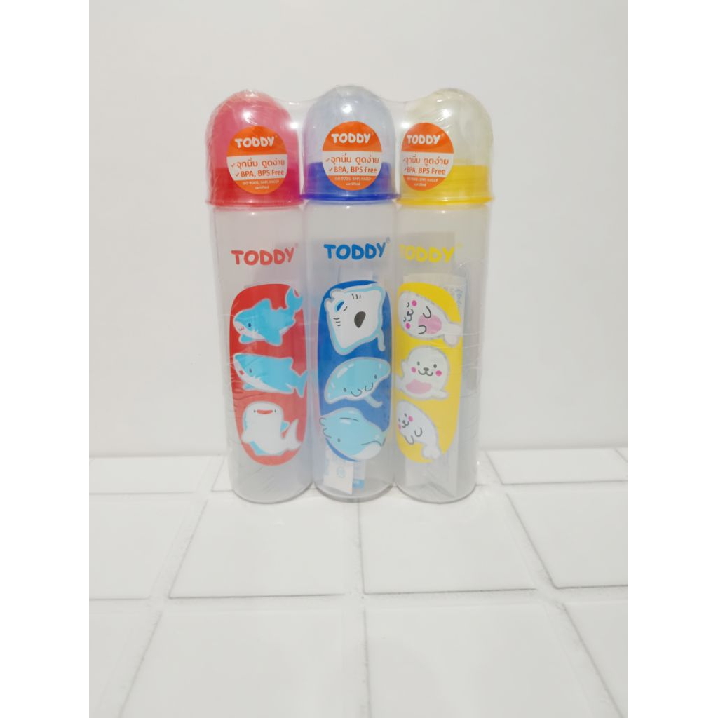 [ ยกแพ็ค 3ขวด ] Toddy ขวดนมทรงสลิม  ขนาด 8ออนซ์ จับถนัดมือ ทำความสะอาดง่าย