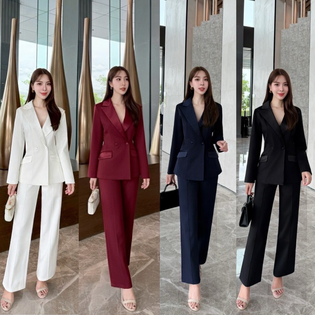 ชุดสูททำงานสีขาวผู้หญิง ชุดสูทสีแดง Cherish