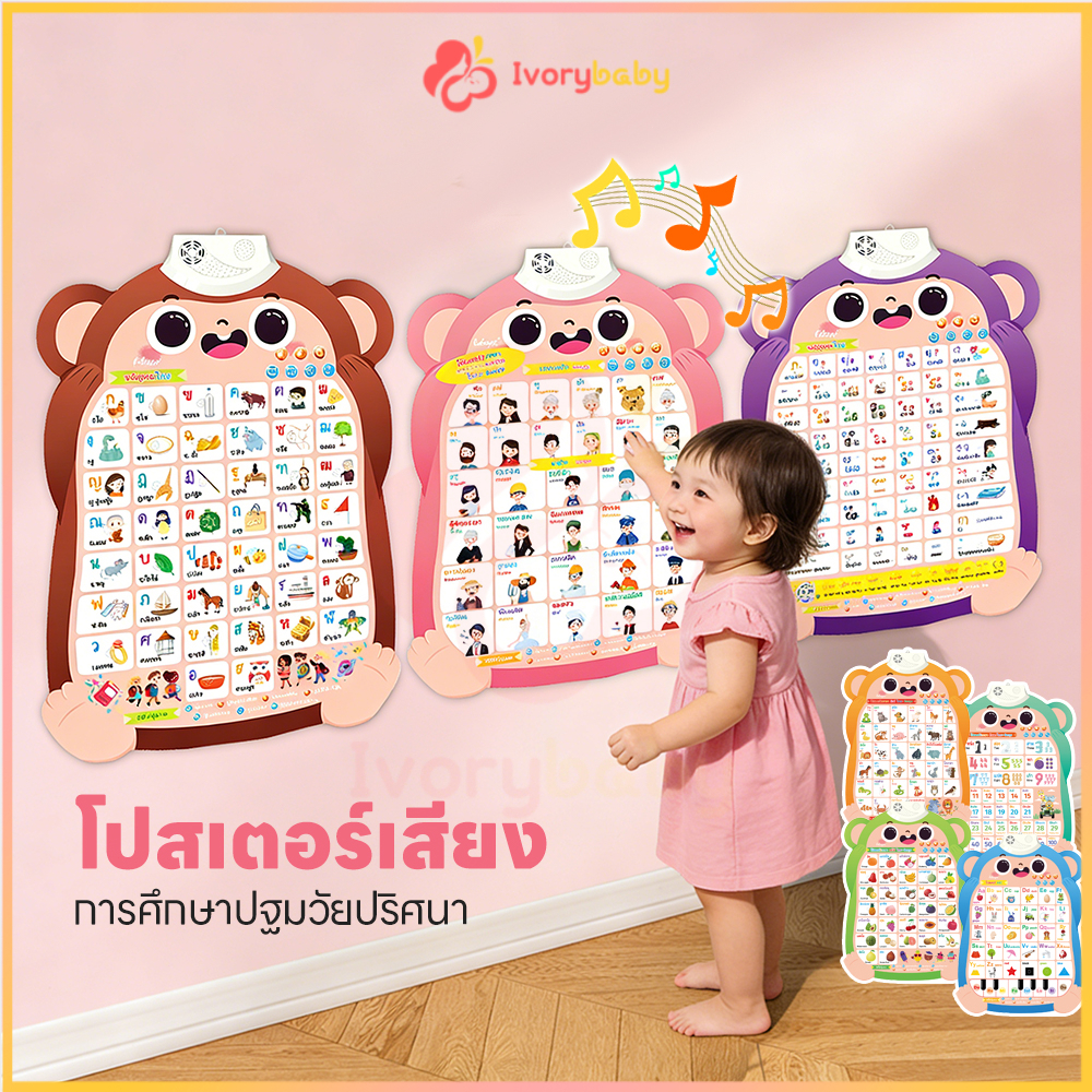 IVORYBABY โปสเตอร์มีเสียง โปสเตอร์สอนคำศัพท์ พูดได้ 3 ภาษา โปสเตอร์พูดได้ เสริมพัฒนาการเด็ก ของเล่นเสริมทักษะ