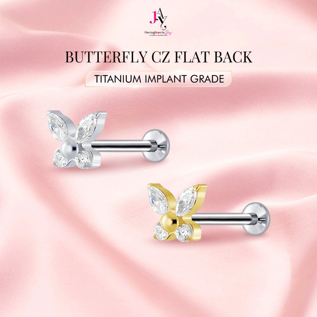 Piercingroom by Jay Butterfly CZ Titanium Flat Back เกรดการแพทย์ (ราคาต่อชิ้น)