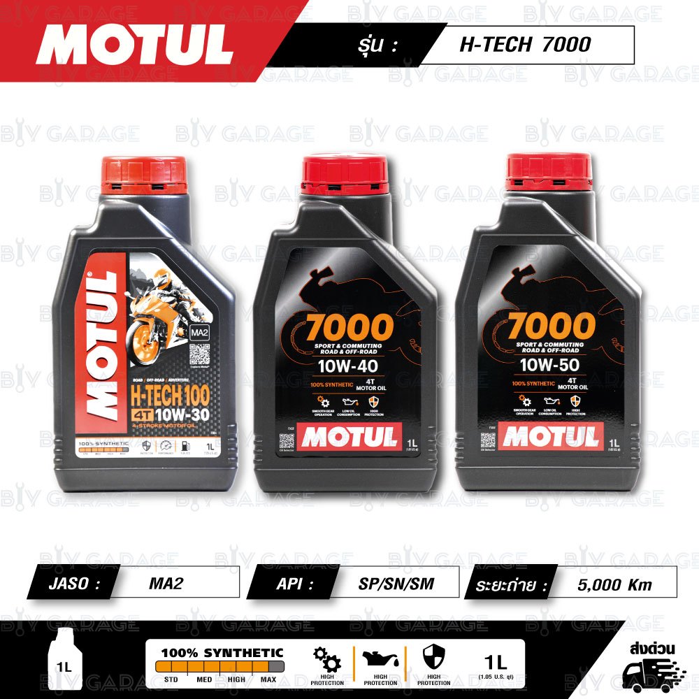 MOTUL H-TECH 100 / 7000 4T [ 10w-30 ] , [ 10w-40 ] , [ 10w-50 ] 100% Synthetic น้ำมันเครื่องสังเคราะ