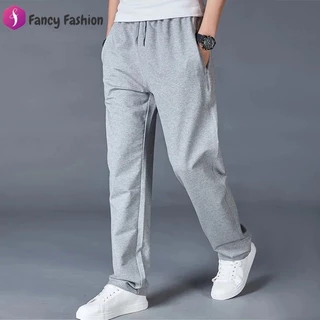 Fancy Fashion กางเกงกีฬาขายาวทรงตรงสำหรับผู้ชาย สีพื้น ทำจากผ้าเนื้อปานกลาง อบอุ่น และยืดหยุ่นพอประมาณ สวมใส่พอดีตัว
