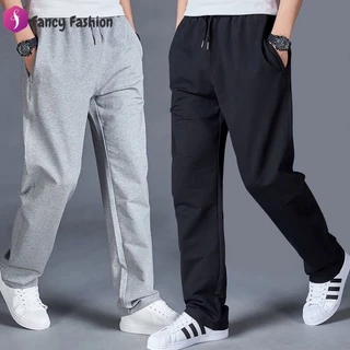 Fancy Fashion กางเกงกีฬาขายาวทรงตรงสำหรับผู้ชาย สีพื้น ทำจากผ้าเนื้อปานกลาง อบอุ่น และยืดหยุ่นพอประมาณ สวมใส่พอดีตัว