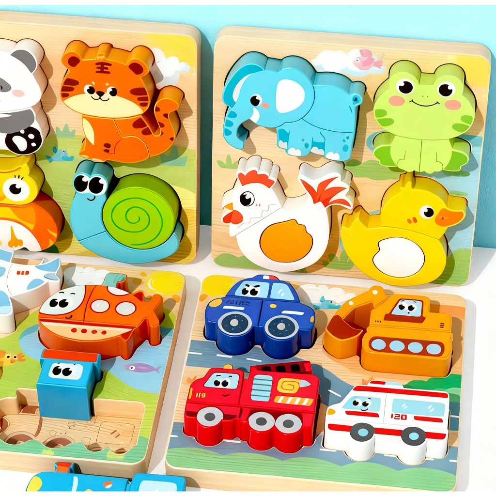 KiKi 4 in 1 ของเล่นจิ๊กซอว์ไม้รูปสัตว์ ของเล่นเสริมพัฒนาการสำหรับเด็กเล็ก ของขวัญสำหรับเด็กทั้งชายและหญิง - รูปที่ 2