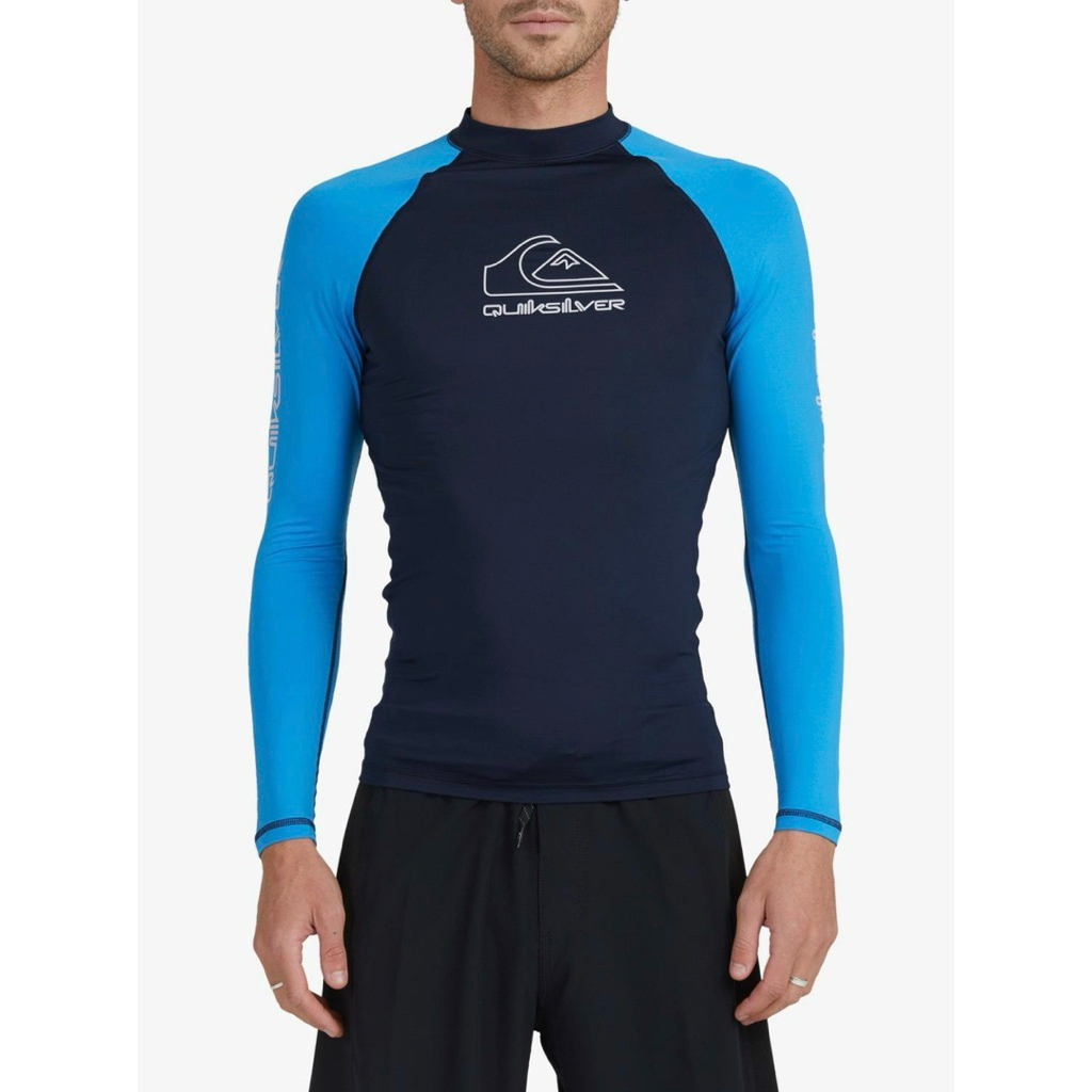 เสื้อว่ายน้ำแขนยาว  Rashguard สีดำแขนฟ้า ผู้ชาย