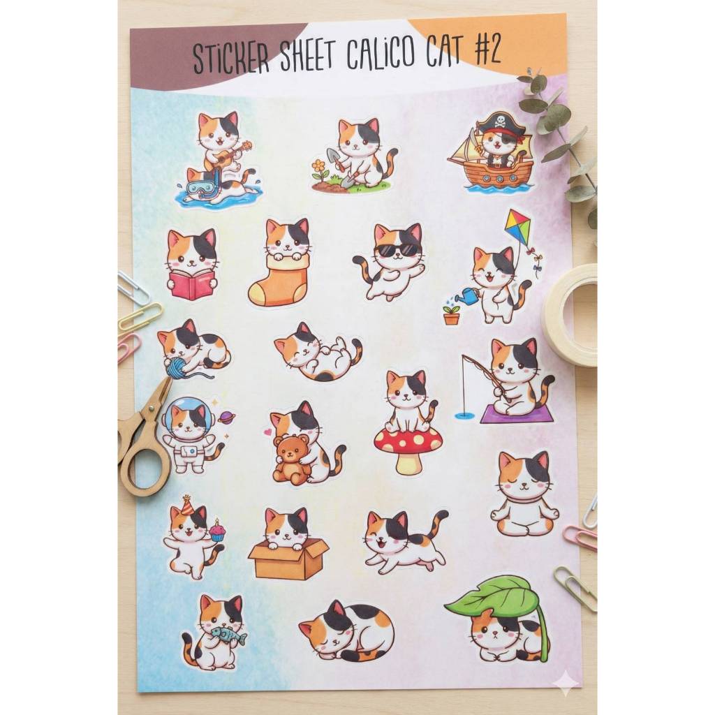 สติ๊กเกอร์ ไดคัท Calico Cat #02 - Sticker Dicut กันน้ำ รูปการ์ตูน ขนาด A6 (SD027) - รูปที่ 3