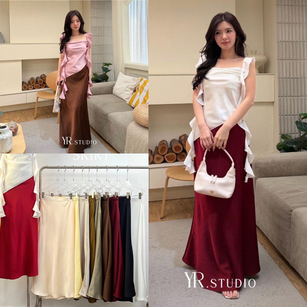 GRACE SATIN SKIRT กระโปรงยาวผ้าซาตินพรีเมียร์ เอว 24-36“มีมากกว่า10สี  ติดซิปข้าง มีซับในงานสวยทุกสี