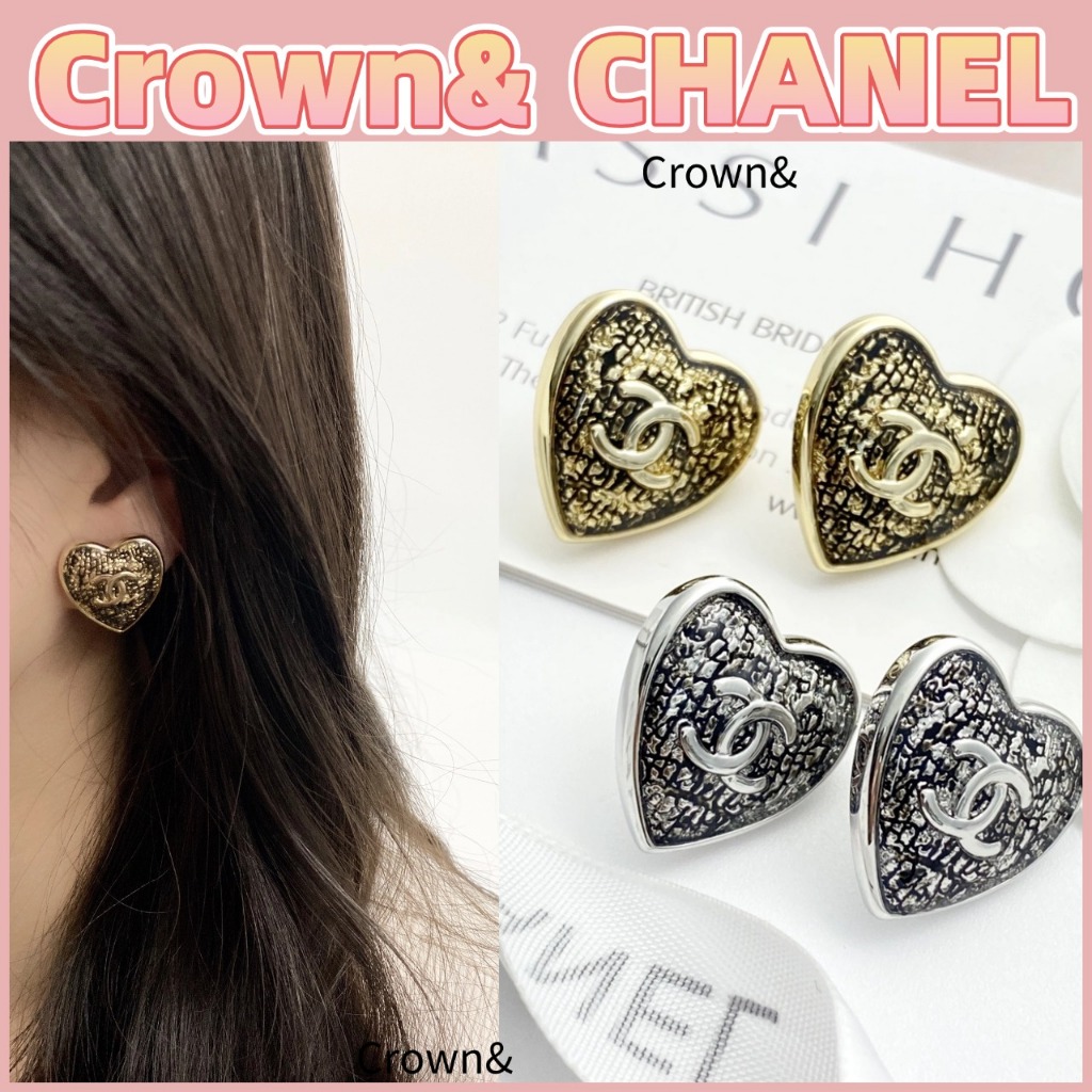 สินค้าใหม่แท้ 100%/CHANEL love CC design ต่างหูสตั๊ดเรซิ่นผู้หญิงทองเงิน