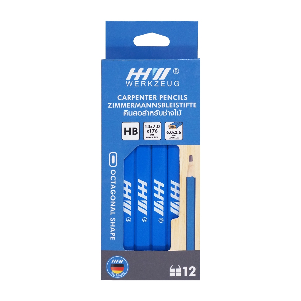 HHW ดินสอสำหรับช่างไม้ Carpenter's Pencil แพ็ค 12 ชิ้น ทำเครื่องหมายได้ง่ายบนพื้นผิววัสดุก่อสร้างทั่วไป