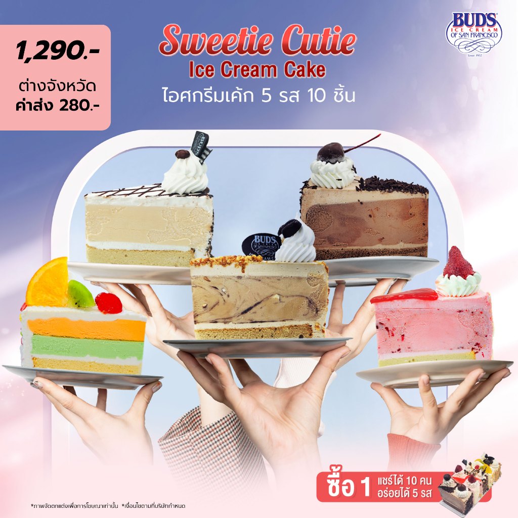 Sweetie Cutie Ice Cream Cake (2.5 Lb) รวม 5 รสชาติ 10 ชิ้น ต่างจังหวัด เพียง 1,570 บาท