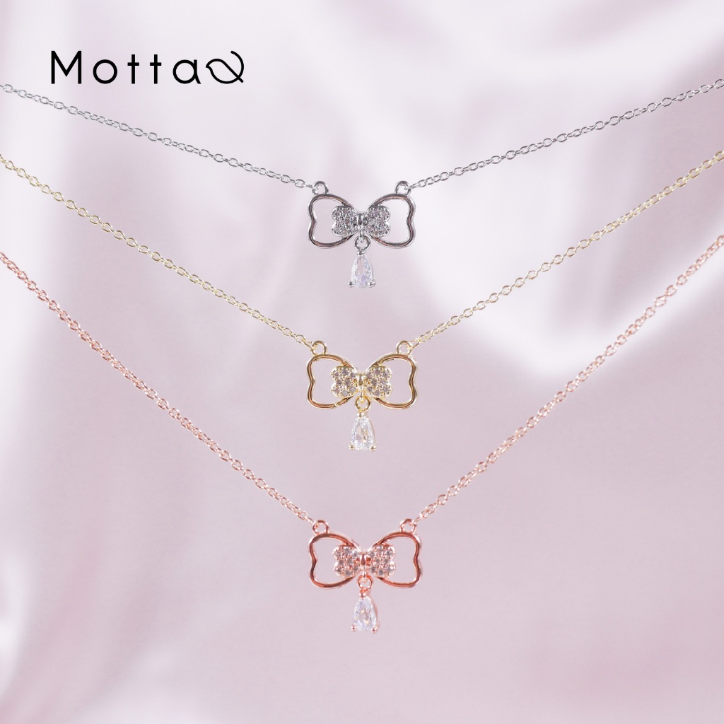 Motta Necklace สร้อยคอชุบทองคำขาว โบว์สุดหวาน