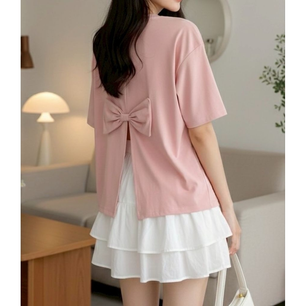 GI-ANTS (อกหน้าผ้า42") เสื้อคอกลมOversizeดีเทลผ่าหลังแต่งโบว์