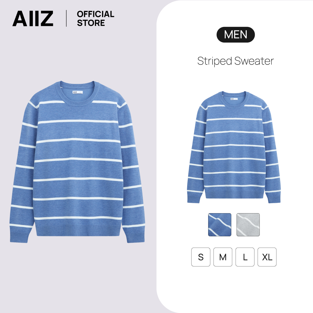 AIIZ เสื้อสเวตเตอร์ผู้ชายคอกลมแขนยาวทอลายทาง AIIZ Men's Striped Sweater