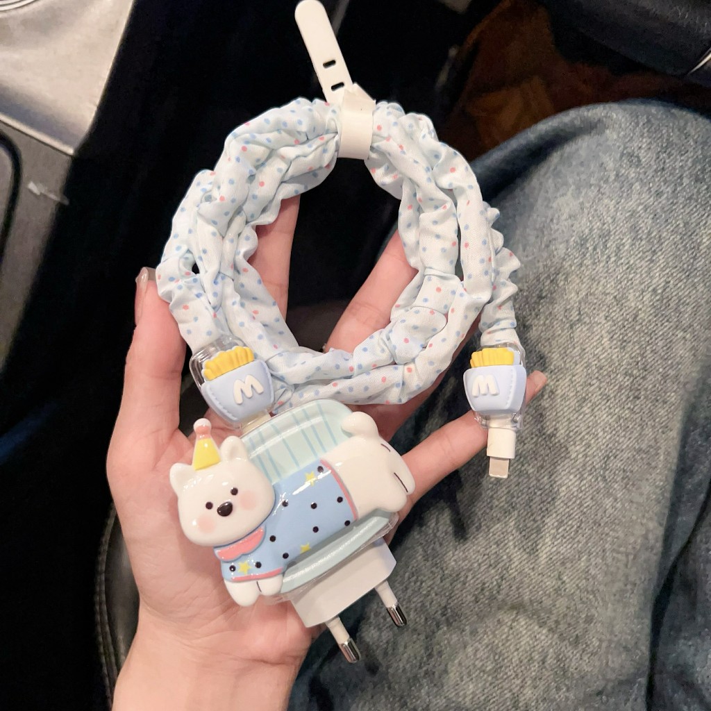 ส่งจากไทย ชุดพันสาย หมาเสื้อฟ้า ลาย ชุดตกเเต่งสายชาร์จ สำหรับ iphone 18w 20w 35w