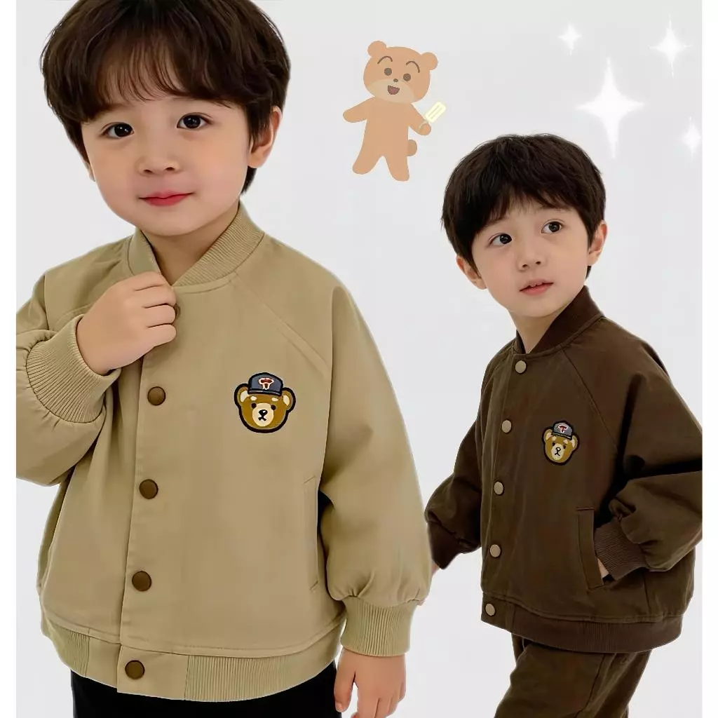 BB171 เสื้อแจ็คเก็ตเด็ก เสื้อคลุมเด็กแขนยาว ลายหมี ผ้านุ่ม ใส่สบาย สีเอิร์ธโทน เสื้อผ้าเด็ก