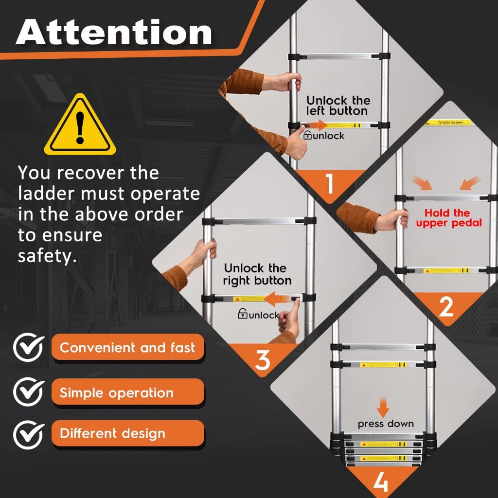 บันไดพับได้ บันไดอลูมิเนียม ขยายขึ้นลง2-6.1m ยืดหดและพับเก็บง่าย ง่ายต่อการพกพา จะไม่เกิดสนิม - รูปที่ 6