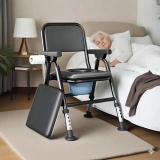 เก้าอี้นั่งถ่ายแบบพกพา 2in1ปรับระดับได้ท่อเหล็กหนาพิเศษ รับน…