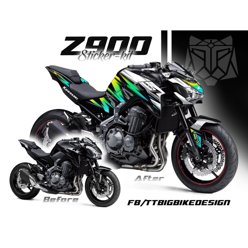 TT BIGBIKE DESIGN ชุดสติ๊กเกอร์แต่งลายรถ สำหรับ Z900 (2017-2019) ลาย TT NEON LINE