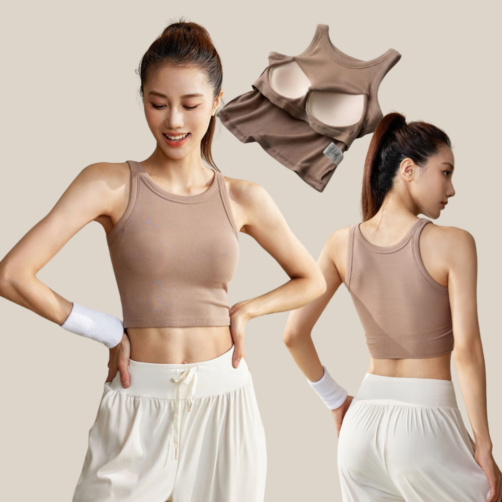 WsimpleBra | Charlotte Crop Top เสื้อกล้าม ทรงครอป คอกลม มีบราในตัว เลิกใส่ชุดชั้นในและซิลิโคลปิดจุก