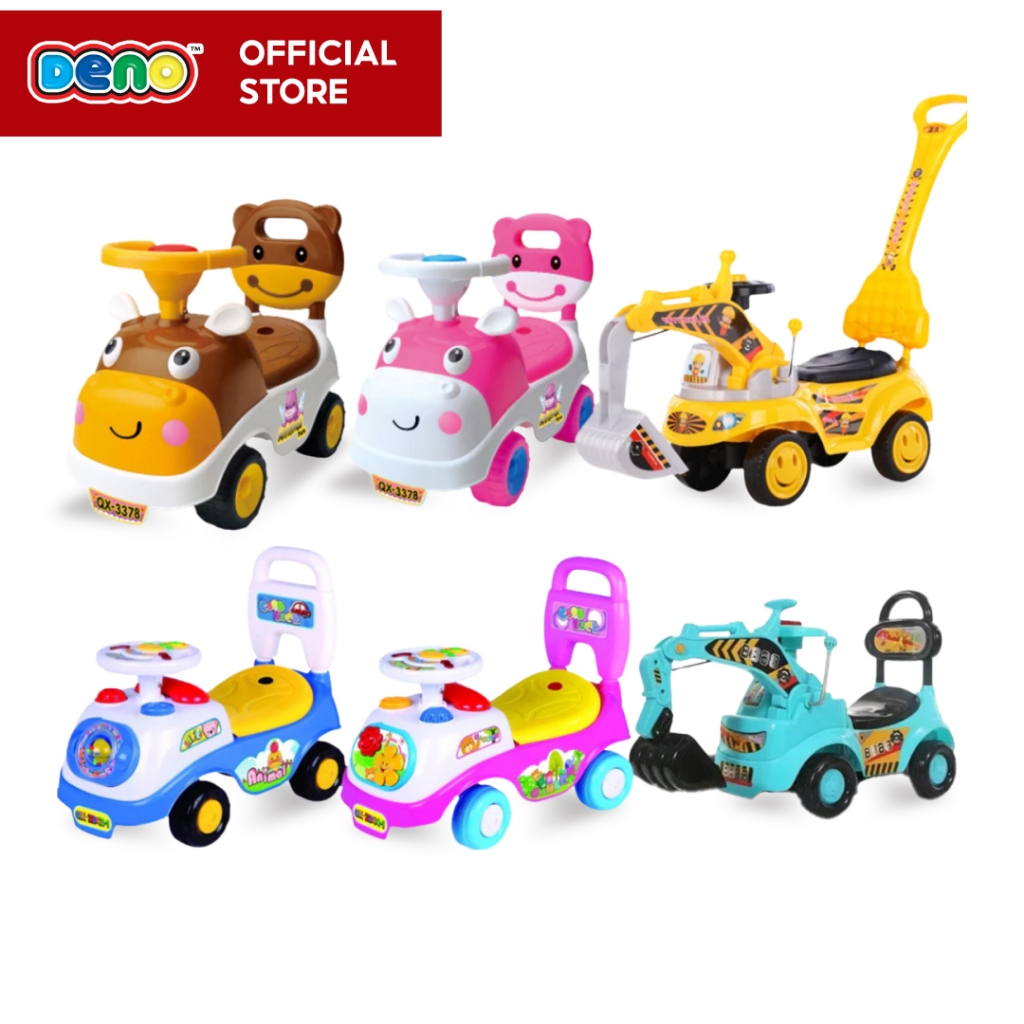 DENO รถขาไถเด็ก  นั่งได้  รถแมคโครขาไถ มีไฟ มีเสียงเพลง 4 ล้อ