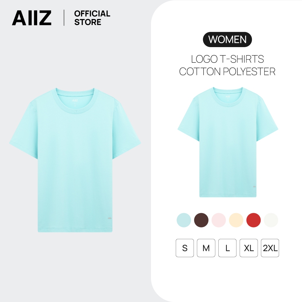 AIIZ เสื้อยืดคอกลมผู้หญิงสีพื้น โลโก้ AIIZ Women’s AIIZ Logo T-Shirts Cotton Polyester