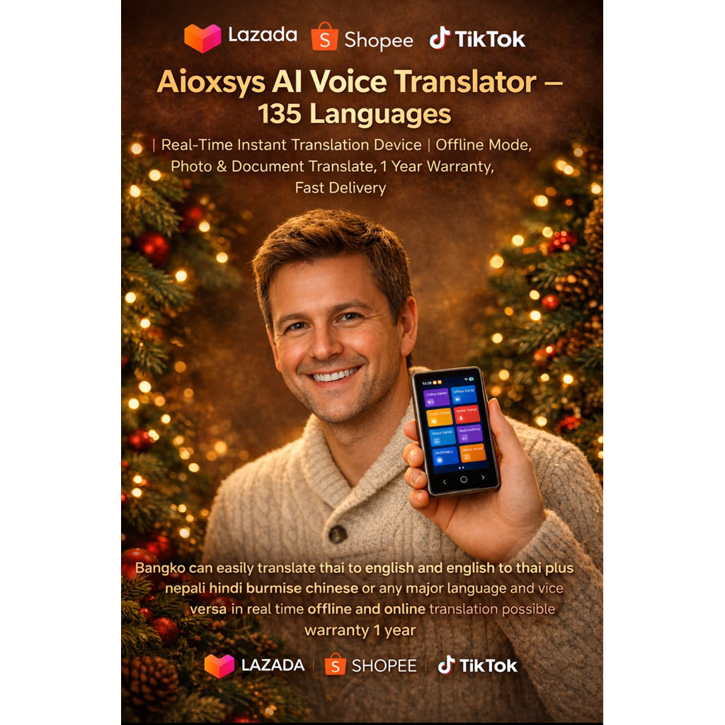 Aioxsys AI Voice Translator 135 Languages | Real-Time, Offline & Photo Translate | Free Case + 1Yr W