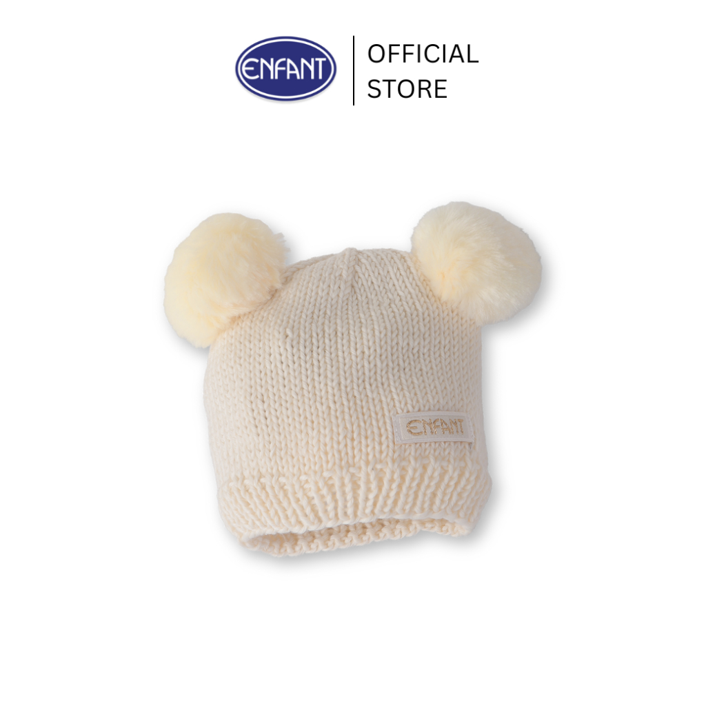 ENFANT (อองฟองต์) หมวกไหมพรม หูปอมปอม สำหรับเด็ก 3-6 เดือน ขนาดรอบศีรษะ 30-42 ซม. สีออฟไวท์