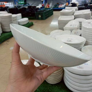 จาน จานเซรามิก 9 นิ้ว จานใบใหญ่ จานลายสีขาวเงา จานกระเบื้องร…