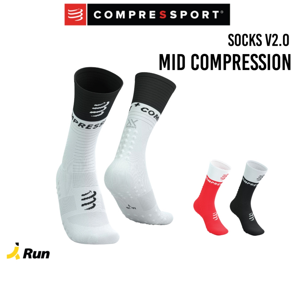 Compressport Mid Compression Socks V2.0 ถุงเท้าวิ่งรัดกล้ามเนื้อ ข้อยาว