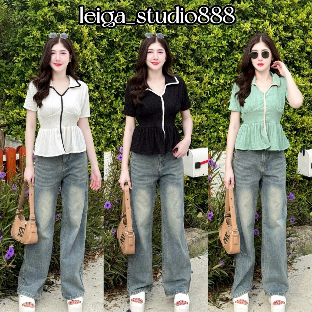เสื้อผ้าเปลือกไม้ ผ้ายืด ใส่สบาย คอปก แต่งกุ้นหน้า ชายระบาย สม็อคหลัง น่ารัก สาวอวบ อ้วน ใส่ได้ T005