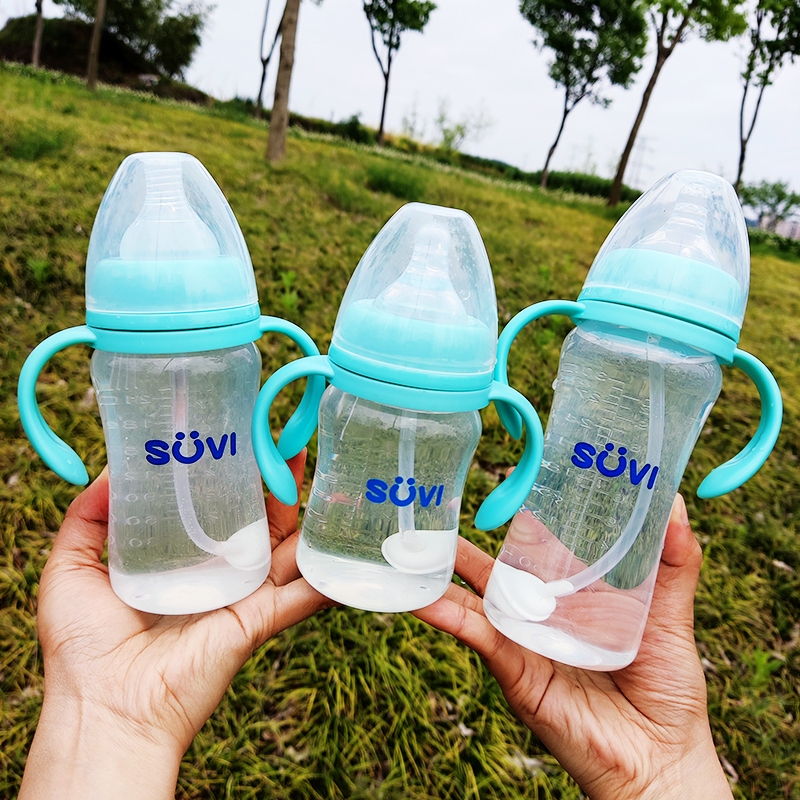 พร้อมส่ง ขวดนมคอกว้าง พร้อมแขนจับ Suvi baby นั่งดูดได้นอนดูดได้