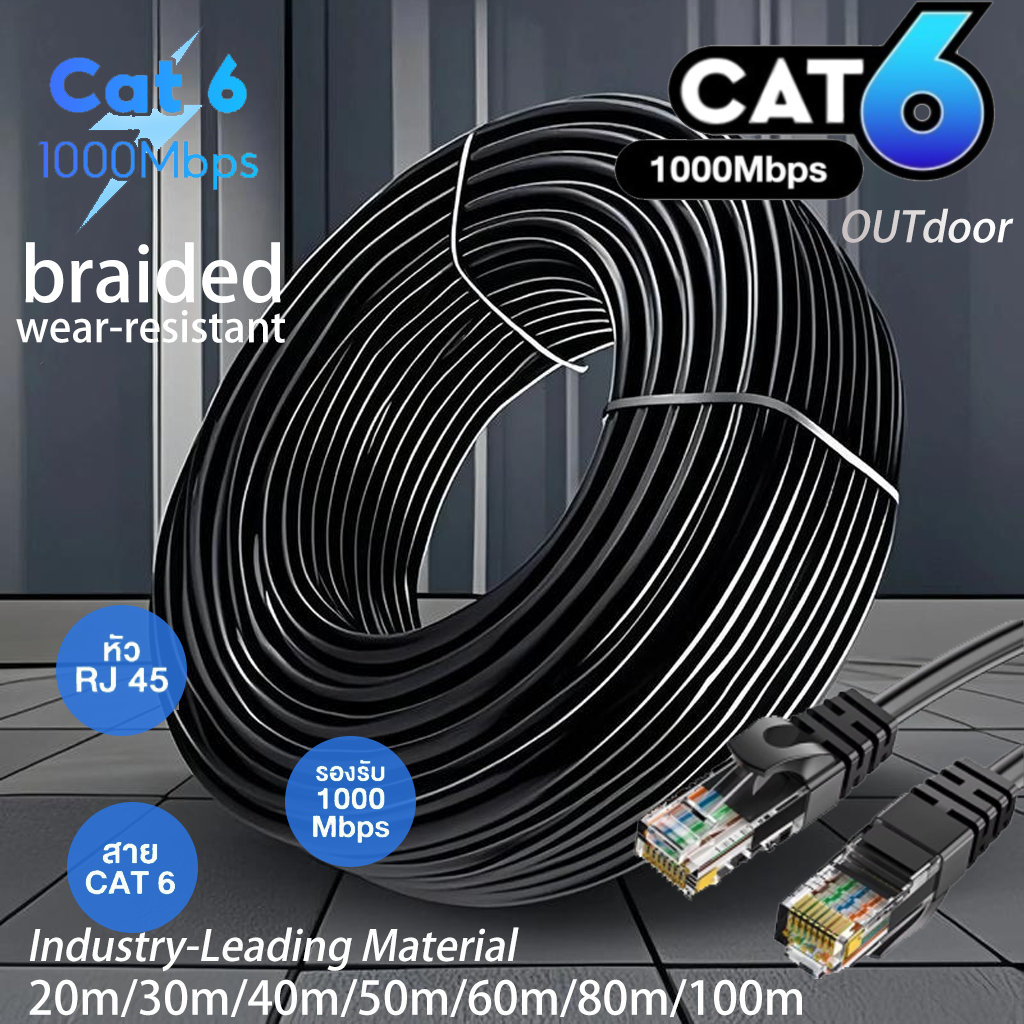สายแลนภายนอก CAT6 LAN Outdoor cable สายLAN Outdoor ความยาว 20-100 เมตร 1000MbpsสายLAN,สายLANความเร็วสูง RJ45