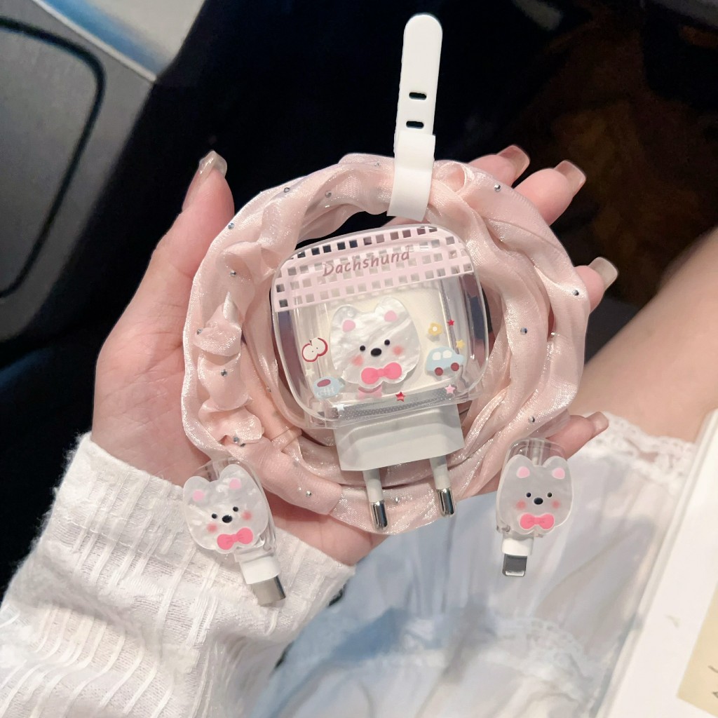 ชุดถนอมสายชาร์จ ลาย หมาDachshund ชุดตกเเต่งสายชาร์จ สำหรับ ไอโฟน 18w/20w/35w