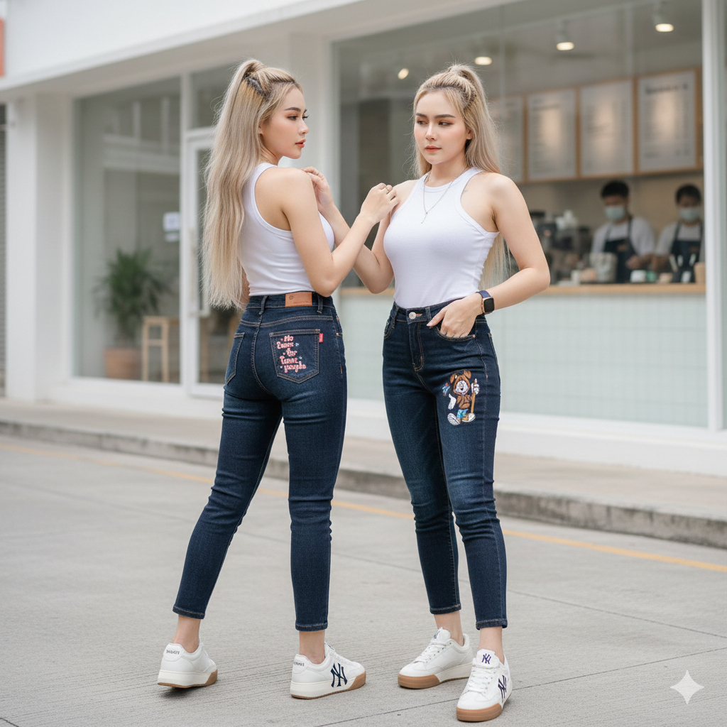 Bluebody รุ่น1727 ยีนส์ฮ่องกง เอวสูง ขา 9ส่วน มี27-38 สีไม่ตก