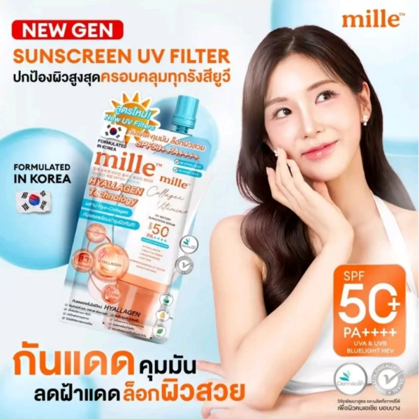 Mille Collagen Watery Sunscreen SPF50 PA +++ 6 g. มิลเล่ กันแดดสูตรน้ำผสมคอลลาเจน 6g