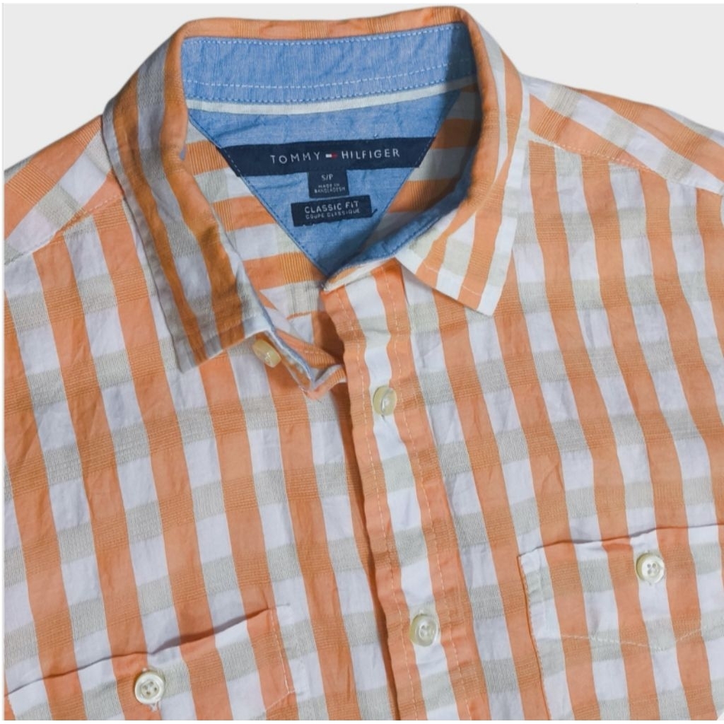 เสื้อเชิ้ตแขนยาวสีส้ม TOMMY HILFIGER Classic Fit อก44นิ้วแท้ มือสอง
