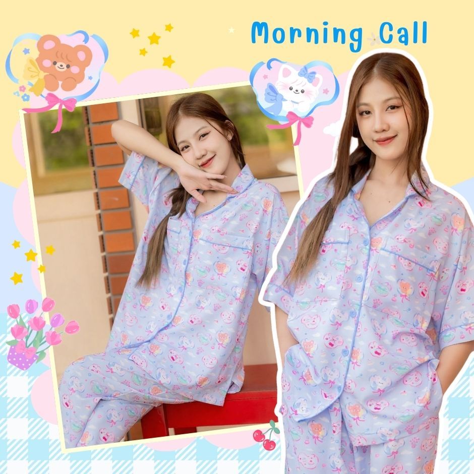 ຊຸດນອນ Morning call ລາຍ Mew Mew Lovely Land ແຂນສັ້ນ ຂາສັ້ນ/ແຂນສັ້ນ ຂາຍາວ ອົກ 44" (ແພັກຄູ່ລົດລາຄາພິເສດ)